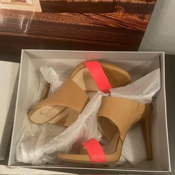 Jessica Simpson tan and neon coral stilettos - Picture 12 of 12